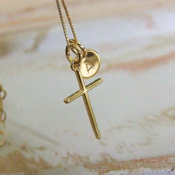 gold filled cross initial necklace